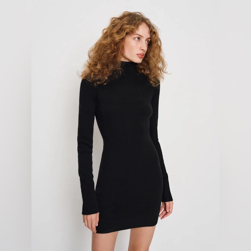 Reformation Helly Cashmere Turtleneck Dress Black - Size XS NWT